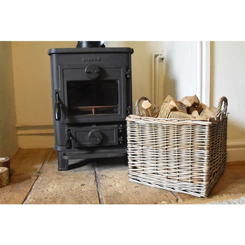 Callow Wicker Log Basket Medium Square - Next to Stove