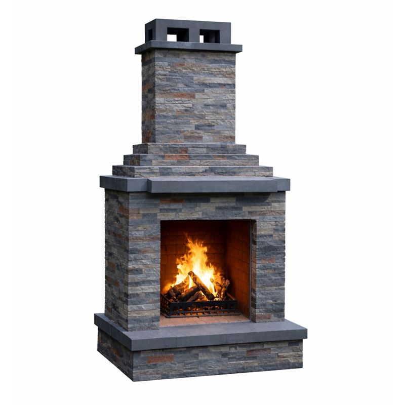 Dark Stone Outdoor Wood Burning Fireplace