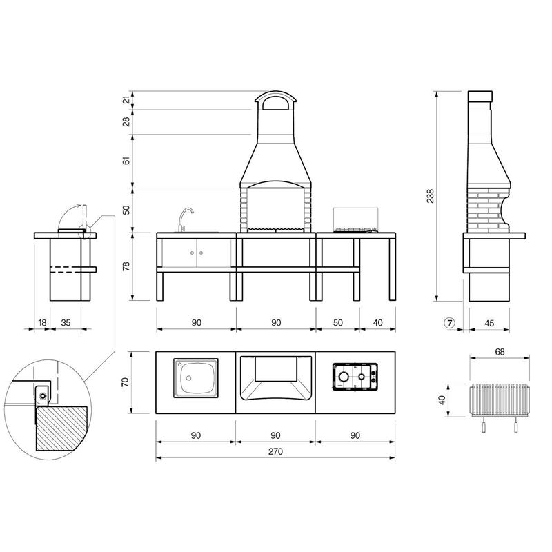 Marbella Outdoor BBQ Kitchen - Dimensions