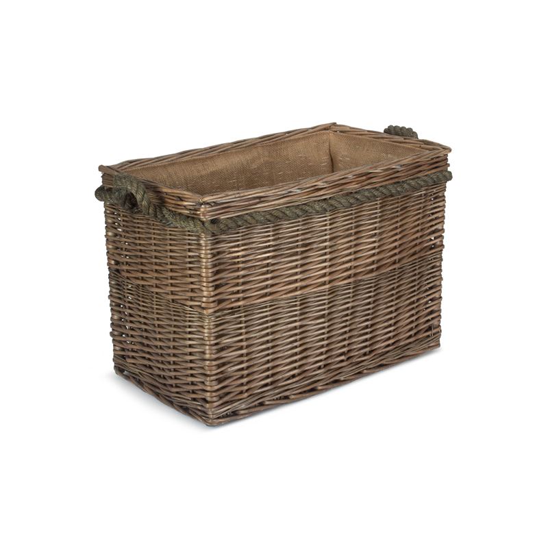 Medium Rectangular Rope-Handled Log Basket - Side View