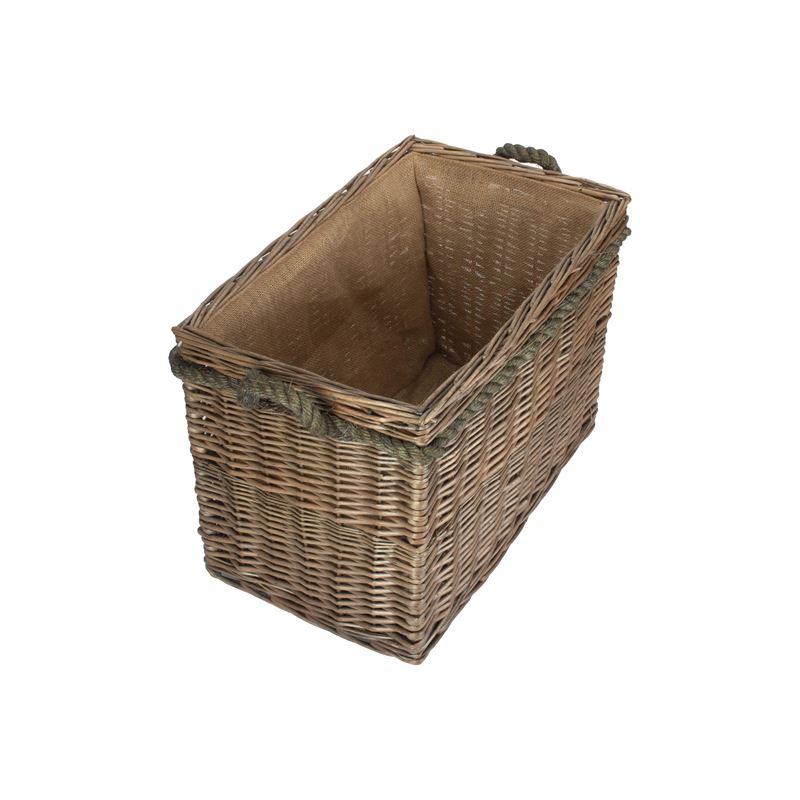 Medium Rectangular Rope-Handled Log Basket - Top View