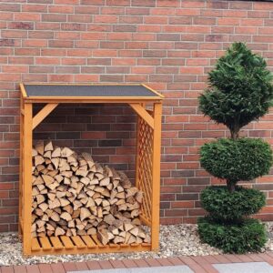 Premium Log Store - Honey Brown Sturdy Wood Rack with Felt Roof