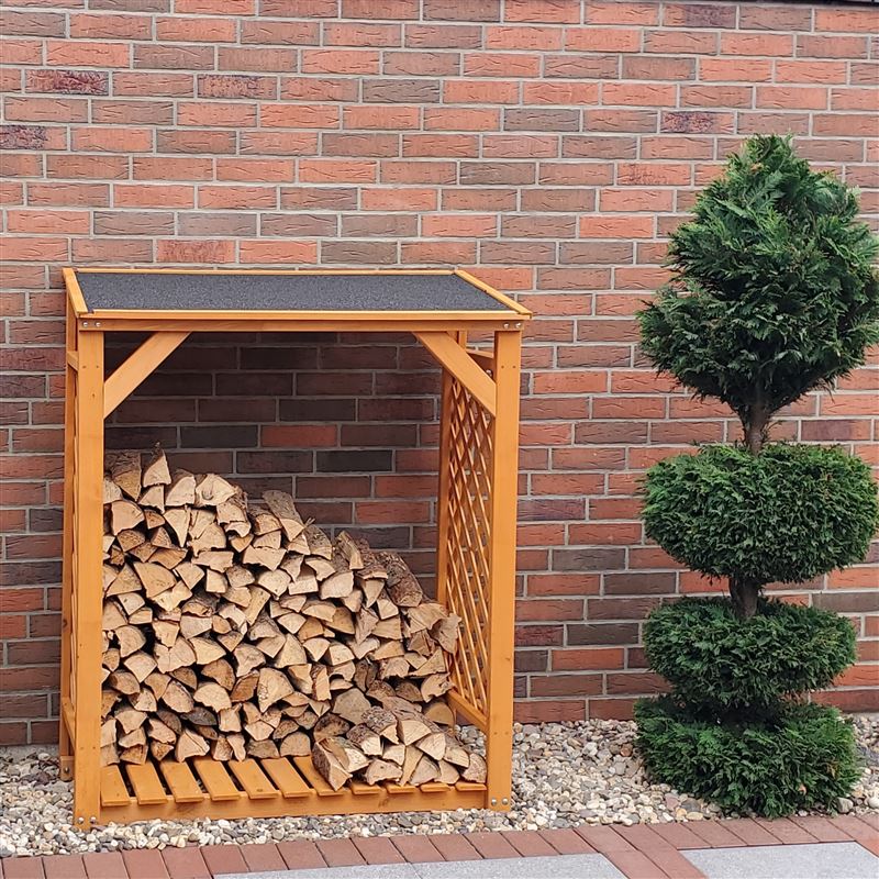 Premium Log Store - Honey Brown Sturdy Wood Rack with Felt Roof