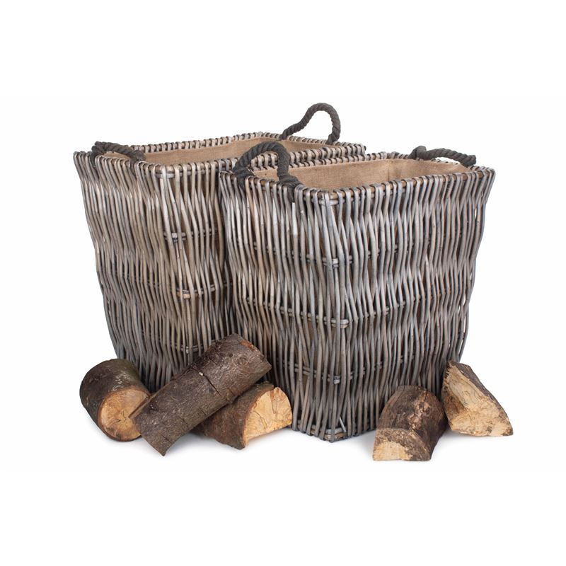 Set of 2 Rectangular Grey Log Baskets - Logs