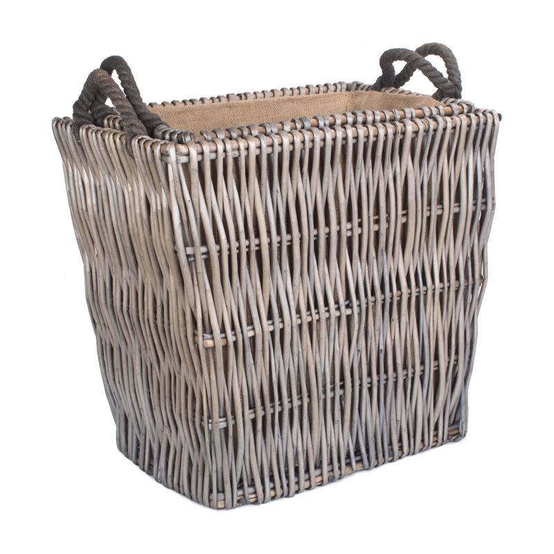 Set of 2 Rectangular Grey Log Baskets - Nested