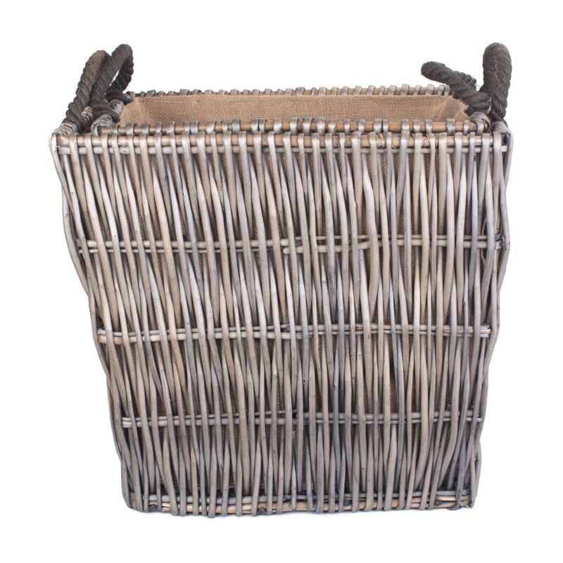 Set of 2 Rectangular Grey Log Baskets - Nested Side View
