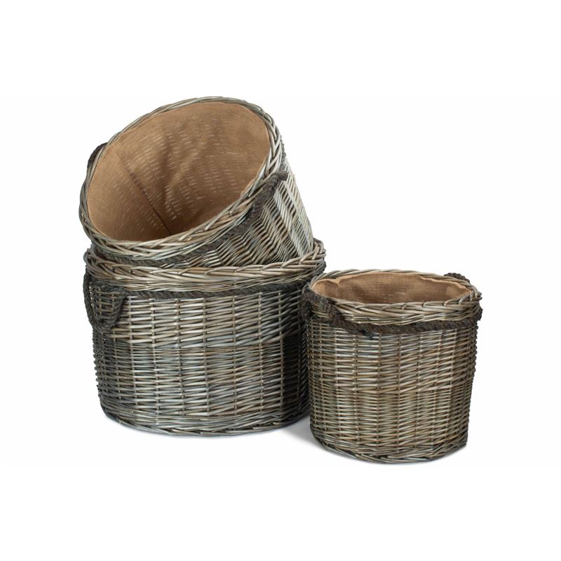 Set of 3 Antique Wash Round Storage Baskets