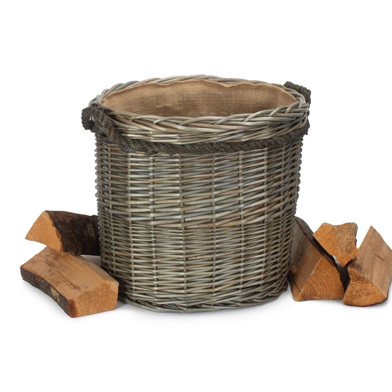 Antique Wash Round Storage Basket - Log Basket