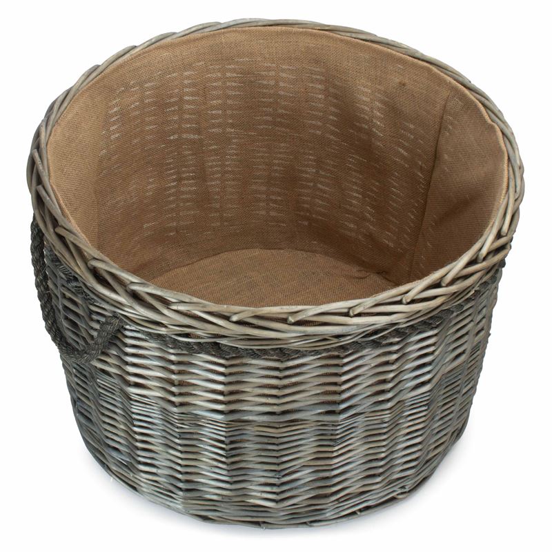 Antique Wash Round Storage Basket - Lined